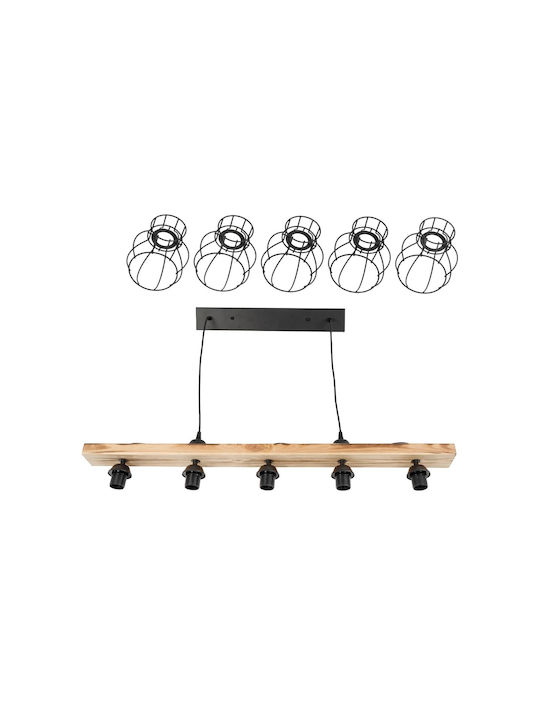 GloboStar Barista Pendant Light Black Rail for 5 Bulbs E27 100x14.5x26cm