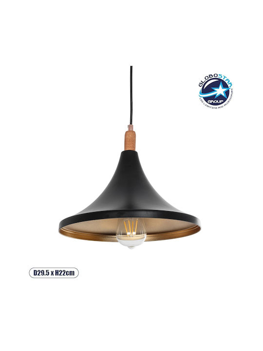 GloboStar Belfry Hängelampe Schwarz Glocke mit Fassung E27 29.5x29.5x90cm.