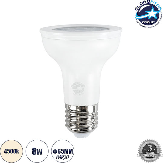GloboStar LED крушка 8W 85mm за фасунга E27 и форма PAR20 Неутрално бяло 776лм