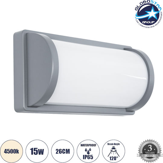 GloboStar Celestial Επιτοίχια Εξωτερική Πλαφονιέρα LED IP65 15W με Φυσικό Λευκό Φως 26x9x13.5εκ.