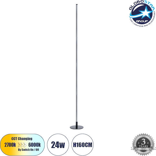GloboStar Daluma LED Подова Лампа В160xД18см. 2640лм Черен