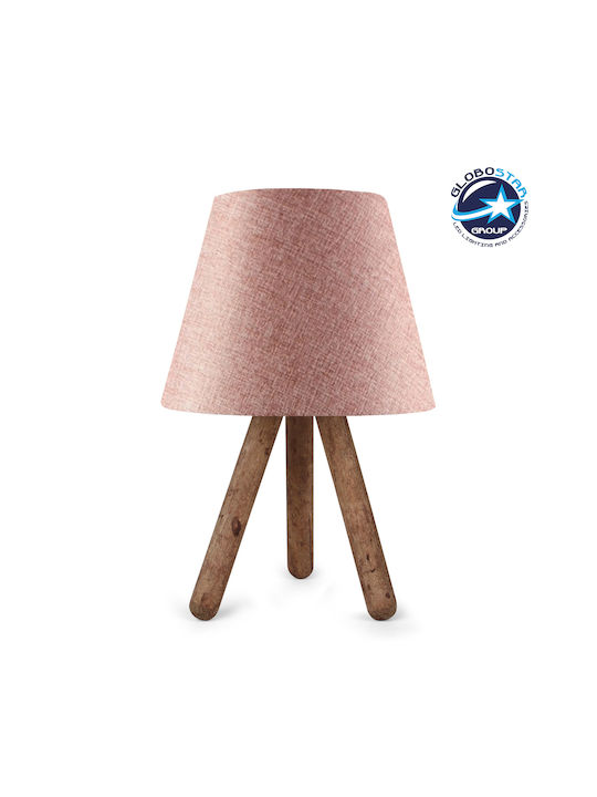 GloboStar Cap Wood Table Lamp for Socket E27 with Pink Shade and Brown Base