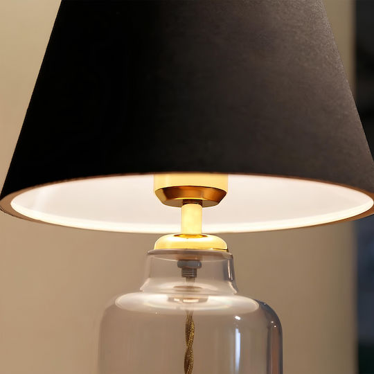 GloboStar Plastic Table Lamp for Socket E27 with Black Shade and Transparent Base