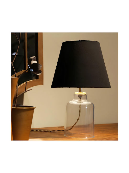 GloboStar Plastic Table Lamp for Socket E27 with Black Shade and Transparent Base