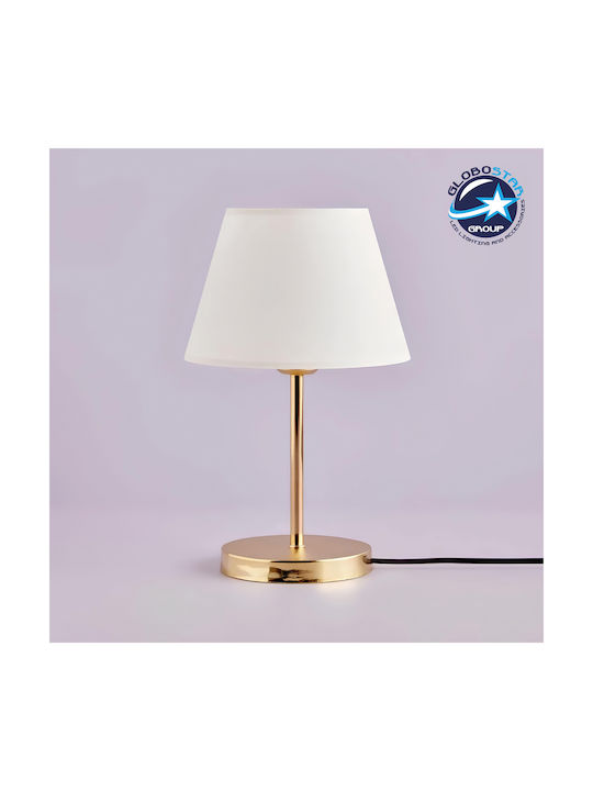 GloboStar Glossy Metal Table Lamp for Socket E27 with White Shade and Gold Base