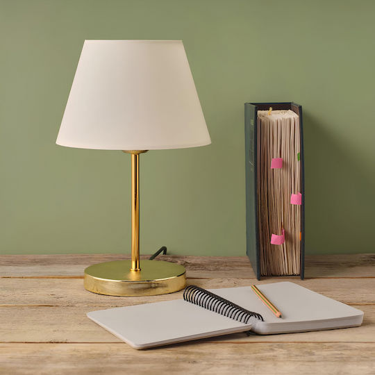 GloboStar Glossy Metal Table Lamp for Socket E27 with White Shade and Gold Base