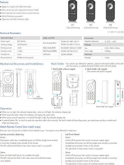 GloboStar Wireless Remote Control Touch RF 73121