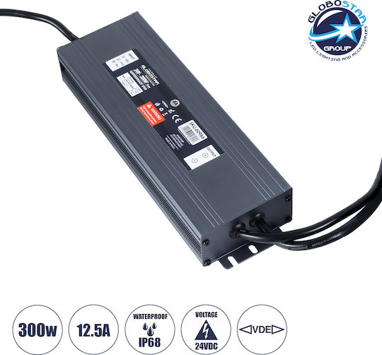 GloboStar Einstellbares Dimmbares LED-Netzteil Wasserdicht IP68 Leistung 300W mit Ausgangsspannung 24V