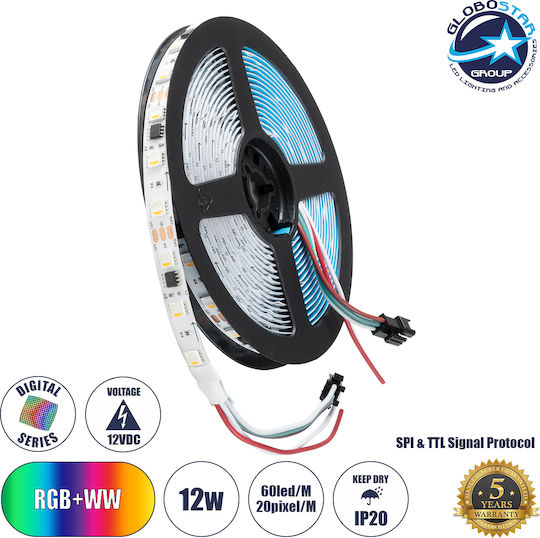 GloboStar Ταινία LED 12V RGBWW Φως 5m Τύπου SMD5050