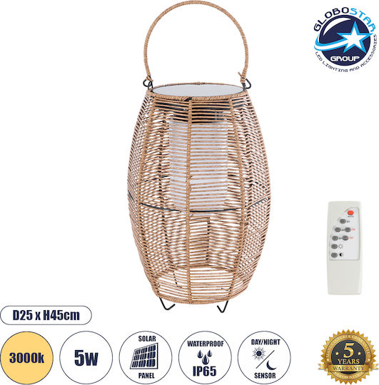 GloboStar Solar Light Floor 5W 200lm Warm White 3000K with Photocell and Remote Control IP65 25cmx25cmx45cmcm