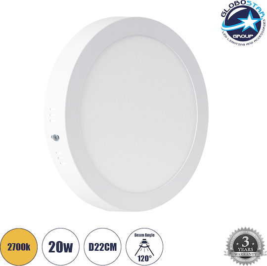 GloboStar Rund Draußen LED Panel 20W mit Warmes Weiß Licht 2700K