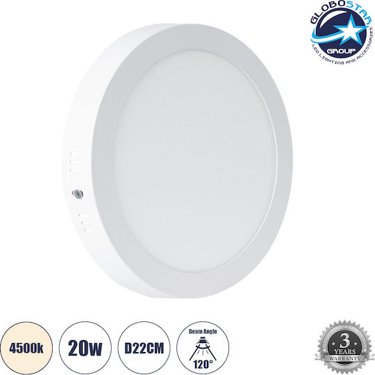 GloboStar Rotund În aer liber Panou LED Putere 20W cu Alb Natural Lumini 22.2x22.2cm.