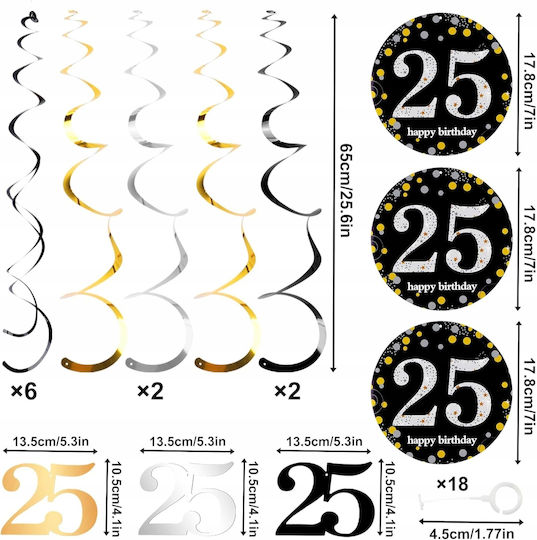 Dekoration zum 25. Geburtstag Hängende Spiral-Girlanden