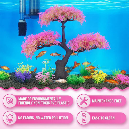 Artificial Aquarium Tree Pink Set Colorful Bushes