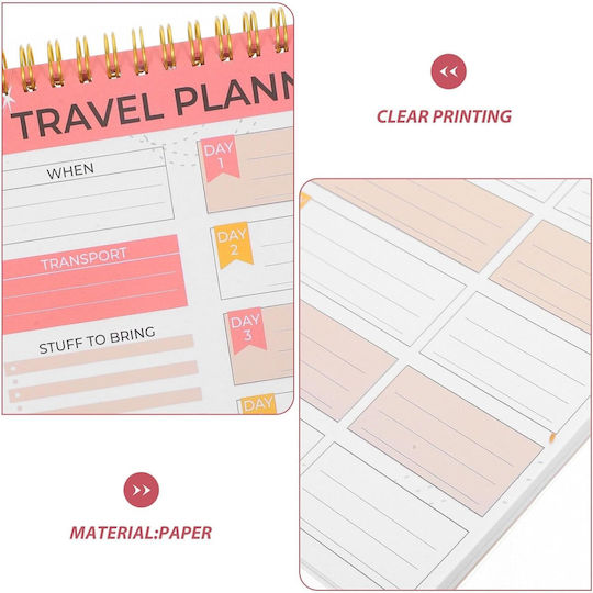 Agendă Planificator de Călătorii în Engleză Organizator Complet Vacanțe Excursii Legătură Spiralată 52 Pagini 25 X 18 Cm Hârtie 120 Gsm Alb Portocaliu