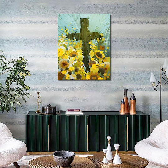 Cruce Creștină Florală Pictură pe Numere 40x50 Cm