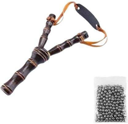 Set Praștie din Lemn 100 Bile Metalice Airsoft 7 mm Praștie 19 cm Maro