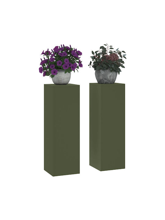 vidaXL Set 2 Pots Metal Olive Green
