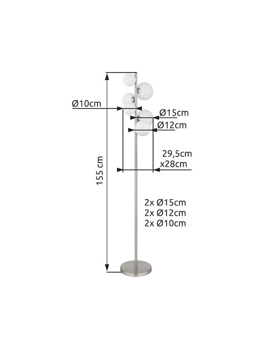 Globo Lighting Floor Lamp H155xW29.5cm. with Socket for Bulb G9 Silver