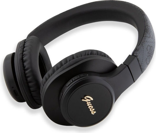 Guess 4G Tone on Tone Script Logo Wireless / Wired Over Ear Headphones with 32 hours of Operation and Quick Charge Black