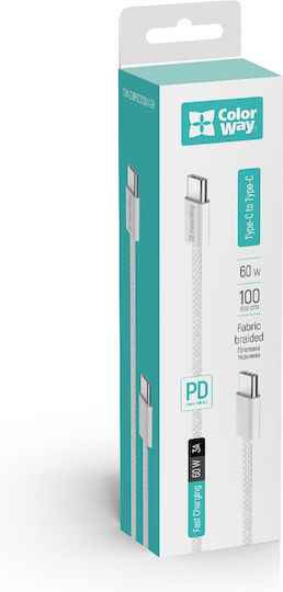 ColorWay Braided USB 2.0 Cable USB-C male - USB-C 60W PD Γκρι 1m CW-CBPDCC061-GR