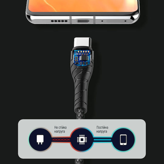 ColorWay Braided USB 2.0 Cable USB-C male - USB-C 65W PD Γκρι 1m CW-CBPDCC040-GR