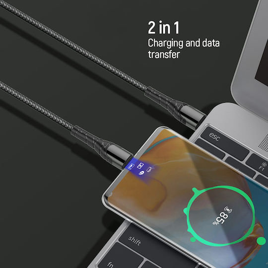 ColorWay Braided USB 2.0 Cable USB-C male - USB-C 65W PD Γκρι 1m CW-CBPDCC040-GR