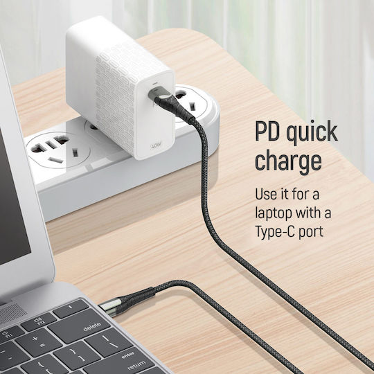 ColorWay Braided USB 2.0 Cable USB-C male - USB-C 65W PD Γκρι 1m CW-CBPDCC040-GR
