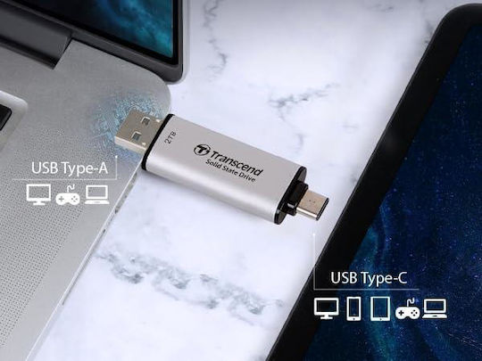Transcend ESD310 512GB USB 3.2 SSD Стик с връзка USB-A & USB-C Сребрист