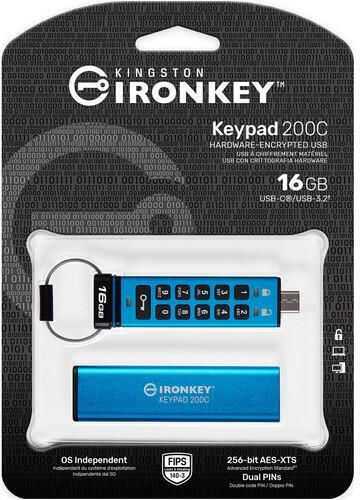 Kingston IronKey Keypad 200C 16GB USB 3.2 Stick cu conexiune USB-C Albastru