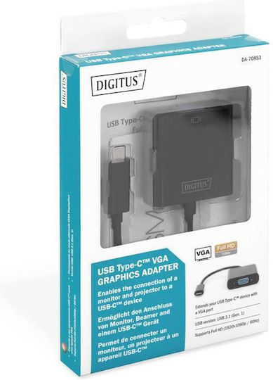 Digitus Μετατροπέας USB-C male σε VGA female Γκρι 1τμχ DA-70853