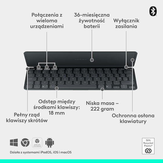 Logitech Keys To Go 2 Wireless Bluetooth Keyboard Only for Tablet English US Graphite