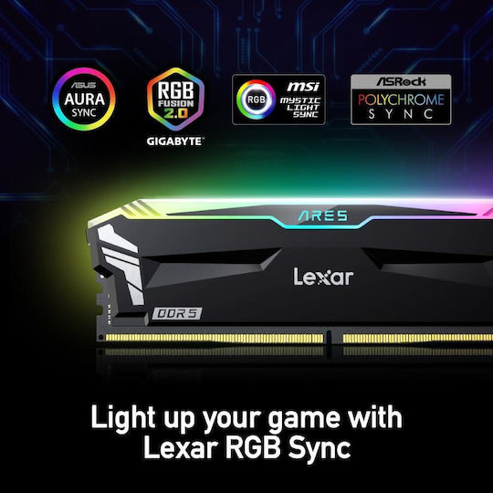 Lexar Ares RGB 32GB DDR5 RAM with 2 Modules (2x16GB) and 7200 Speed for Desktop