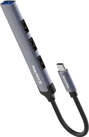 ColorWay USB-Hub 3 Anschlüsse USB 2.0 mit USB-A Anschluss Silber