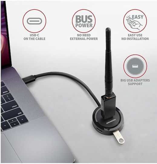 Axagon USB 3.2 Hub 4 Porturi cu conexiune USB-C și Port de încărcare Albastru