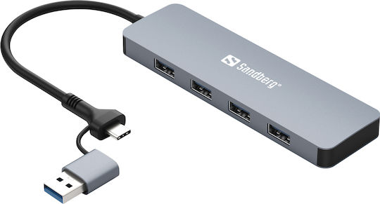Sandberg 4-Port USB 3.0 Hub with USB-A Connection Gray