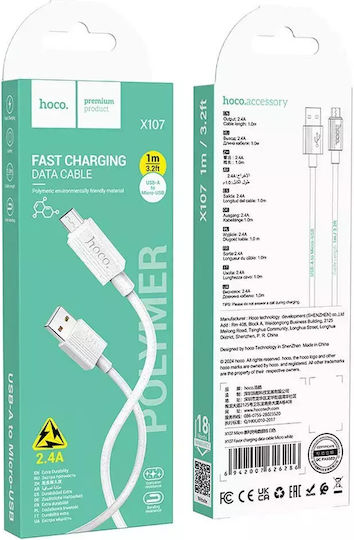 Hoco Regulat USB 2.0 spre micro USB Cablu Alb 1m 1buc