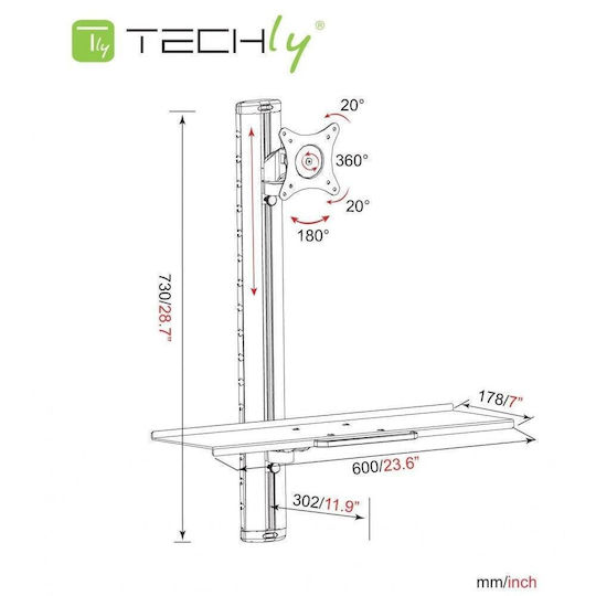 Techly Επιτοίχια Βάση Οθόνης έως 27" Ασημί (ICA-PLW-01)