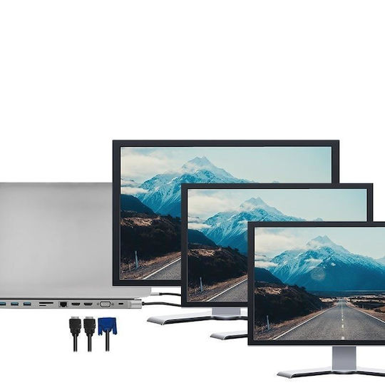 LogiLink USB-C Docking Station με HDMI 4K PD Ethernet και σύνδεση 2 Οθονών Ασημί (UA0373)
