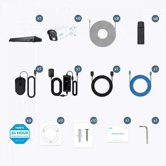 Reolink Система за наблюдение 8 Камери Камери IP 8MP с Записващо устройство NVR & Твърд диск 4TB