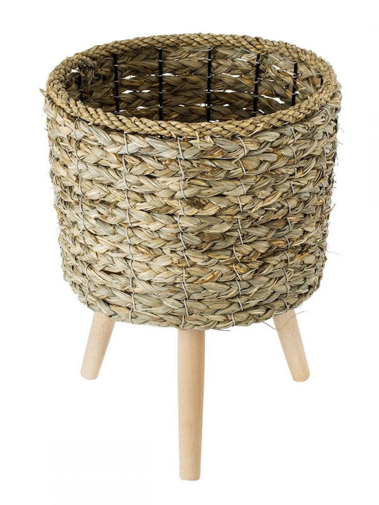 GloboStar Skopelos Planter Wicker Beige with Stand 26x26x36cm.