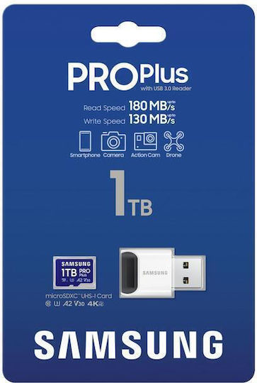 Samsung Pro Plus 2023 microSDXC 1TB U3 V30 A2 UHS-I 180MB/s με USB Reader