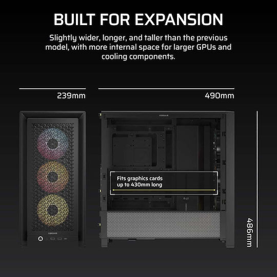 Corsair Frame 4000D RS Gaming Midi-Turm Computergehäuse mit RGB-Beleuchtung Schwarz