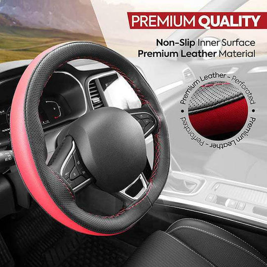 Otom Car Steering Wheel Cover Otom Stitching Tailored with Diameter 37-39cm made of Leatherette Black