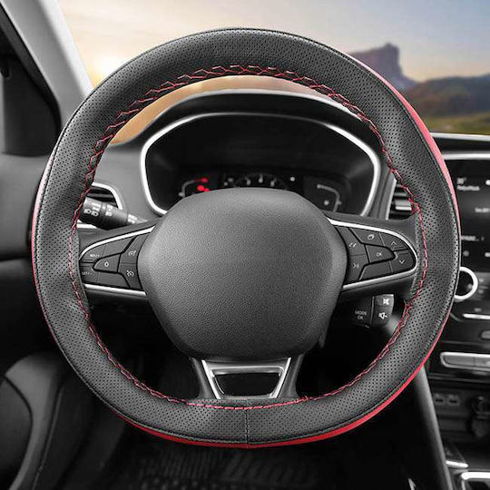 Otom Car Steering Wheel Cover Otom Stitching Tailored with Diameter 37-39cm made of Leatherette Black