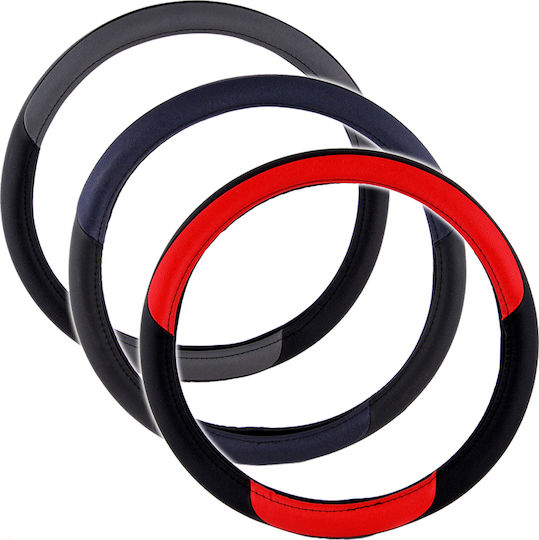 Autoline Car Steering Wheel Cover with Diameter 36cm Leather Black with Gray Stitching