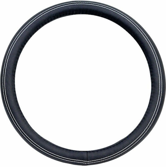 AMiO Car Steering Wheel Cover with Diameter 37-39cm made of Leatherette Black with White Stitching