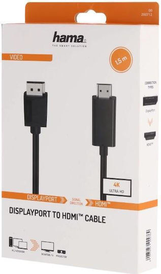 HAMA Cable DisplayPort male - HDMI male 1.5m Μαύρο (00200712)