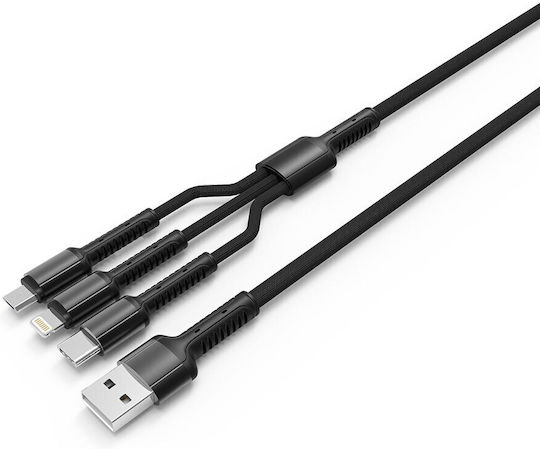 ColorWay Braided USB to Lightning / Type-C / micro USB Cable 4A Γκρι 1.2m (CW-CBU3003-GR)