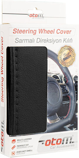 AMiO Car Steering Wheel Cover Tailored Diameter 38-39cm Leather Black with Black Seam